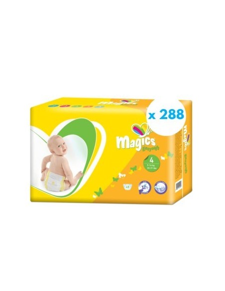 Pack Caja de Pañales Magics EasySoft Talla 4 de 288uds (9-14Kg) + Caja de Toallitas Dodot Etapas 960uds