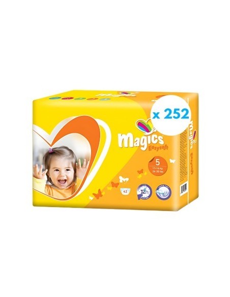 Pack Caja de Pañales Magics EasySoft Talla 5 de 252uds (11-16Kg) + Caja de Toallitas Dodot Etapas 960uds