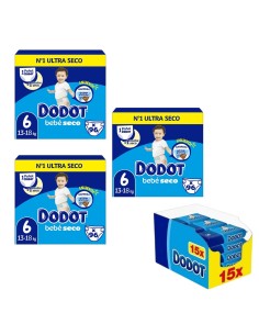 Pack Dodot 3 cajas Talla 6 Bebé‑Seco 288 uds – Protección 12 h