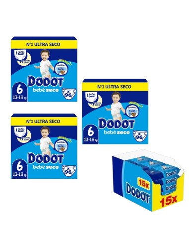 Pack Dodot 3 cajas Talla 6 Bebé‑Seco 288 uds – Protección 12 h