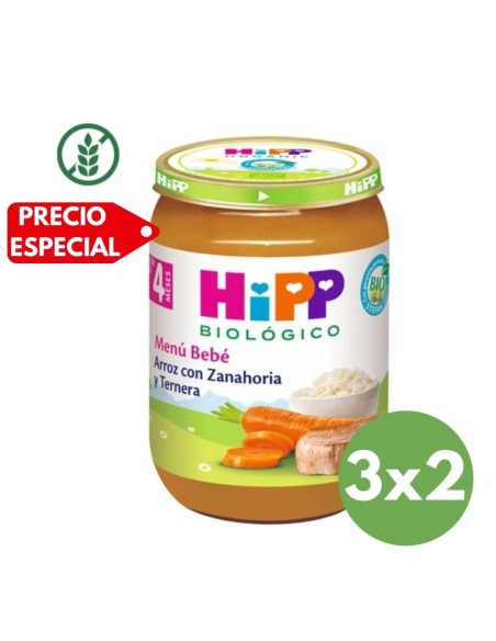 Potito arroz con zanahoria y ternera 190gr 4M+ | Hipp - Nappy.es