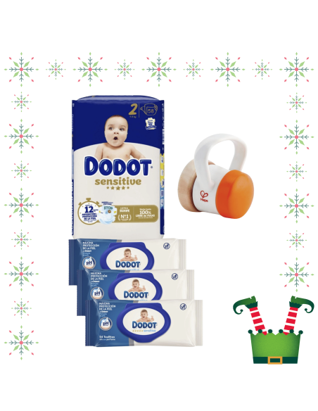 Pack paquete Talla 2 (58 uds) + 3 Paquetes Toallitas Sensitive dodot + Juguete a Elegir
