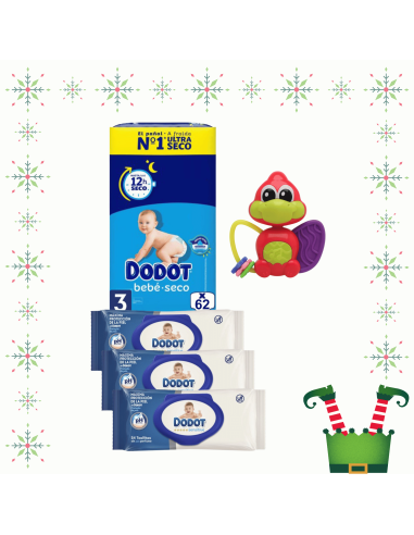 Pack paquete Talla 3 (62 uds) + 3 Paquetes Toallitas Sensitive dodot + Juguete a Elegir