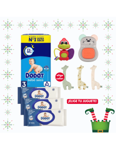 Pack paquete Talla 3 (62 uds) + 3 Paquetes Toallitas Sensitive dodot + Juguete a Elegir