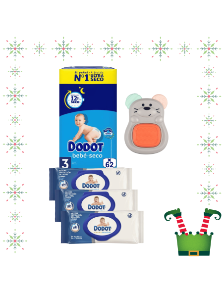 Pack paquete Talla 3 (62 uds) + 3 Paquetes Toallitas Sensitive dodot + Juguete a Elegir