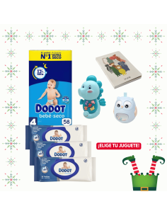 Pack paquete Talla 4 (58 uds) + 3 Paquetes Toallitas Sensitive dodot + Juguete a Elegir