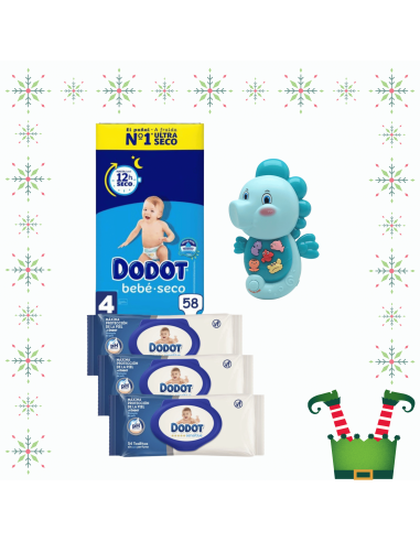 Pack paquete Talla 4 (58 uds) + 3 Paquetes Toallitas Sensitive dodot + Juguete a Elegir