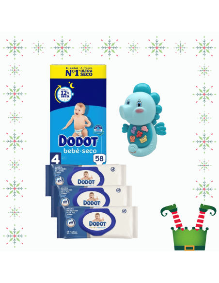 Pack paquete Talla 4 (58 uds) + 3 Paquetes Toallitas Sensitive dodot + Juguete a Elegir