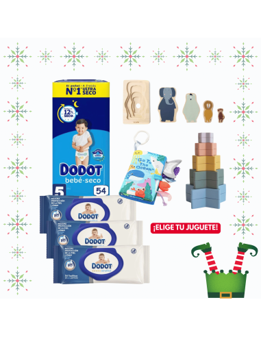 Pack paquete Talla 5 (54 uds) + 3 Paquetes Toallitas Sensitive dodot + Juguete a Elegir
