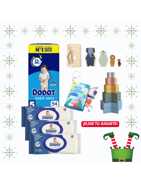 Pack paquete Talla 5 (54 uds) + 3 Paquetes Toallitas Sensitive dodot + Juguete a Elegir