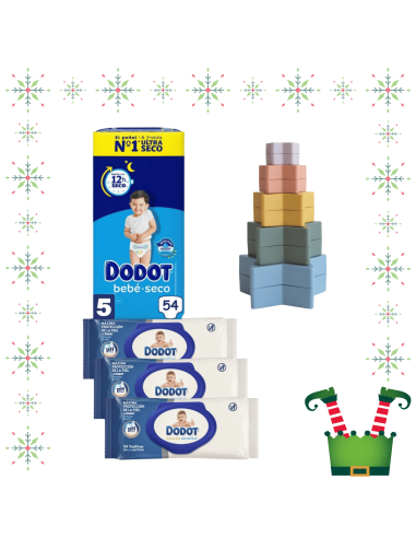 Pack paquete Talla 5 (54 uds) + 3 Paquetes Toallitas Sensitive dodot + Juguete a Elegir
