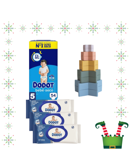Pack paquete Talla 5 (54 uds) + 3 Paquetes Toallitas Sensitive dodot + Juguete a Elegir