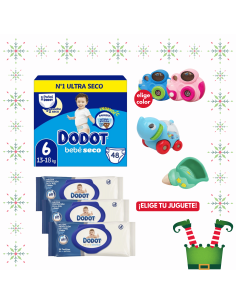 Pack paquete Talla 6 (48 uds) + 3 Paquetes Toallitas Sensitive dodot + Juguete a Elegir