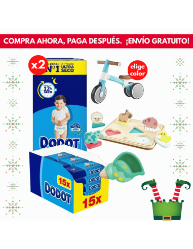 Pack 2 cajas Talla 5 (108uds) + 1 caja toallitas etapas 960uds + juguete a elegir