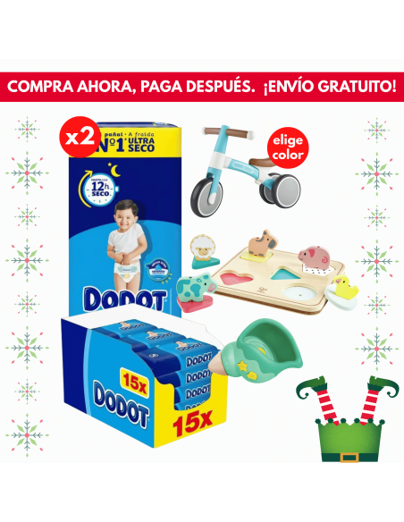 Pack 2 cajas Talla 5 (108uds) + 1 caja toallitas etapas 960uds + juguete a elegir