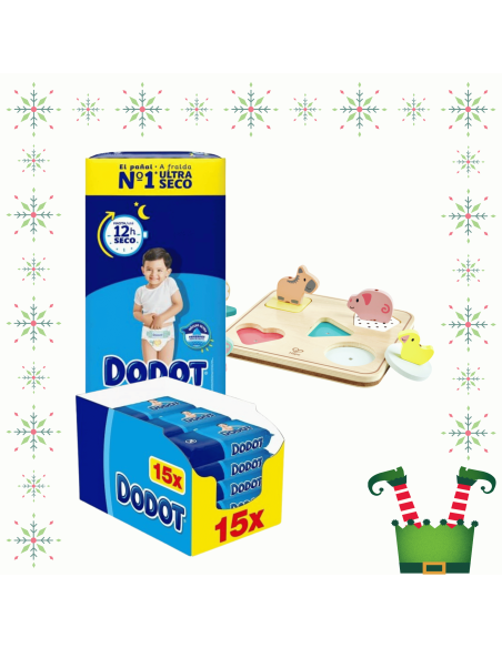 Pack 2 cajas Talla 5 (108uds) + 1 caja toallitas etapas 960uds + juguete a elegir