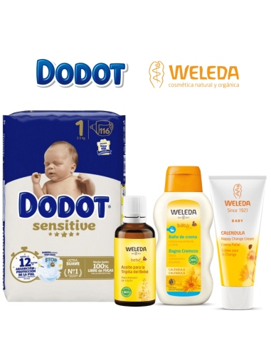 Pack recién nacido Dodot talla 1 con productos Weleda