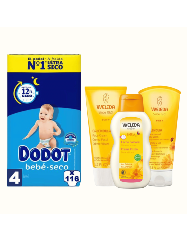 Pack Dodot Talla 4 (116uds) + Cuidado Weleda - Nappy.es