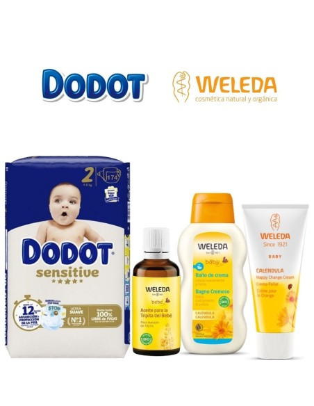 Pack recién nacido Dodot talla 2 con productos Weleda