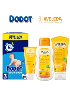 Pack Dodot Bebé-Seco talla 3 con productos Weleda para el cuidado del bebé