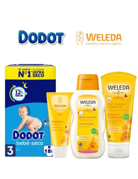 Pack Dodot Bebé-Seco talla 3 con productos Weleda para el cuidado del bebé