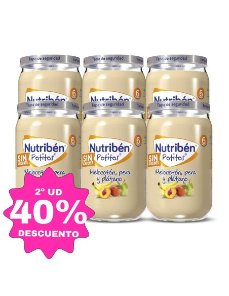 Pack de 6 Potitos melocotón, pera y plátano | Nutribén - Nappy.es
