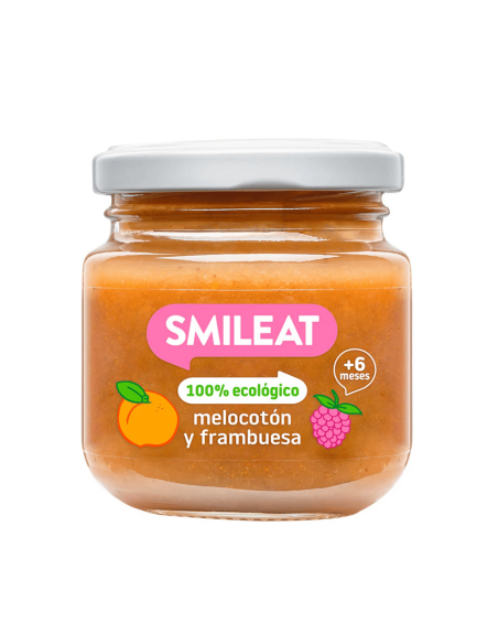 Tarrito frambuesa y melocotón 130gr 6M+ | Smileat - Nappy.es