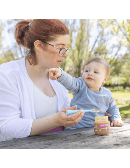 Tarrito frambuesa y melocotón 130gr 6M+ | Smileat - Nappy.es