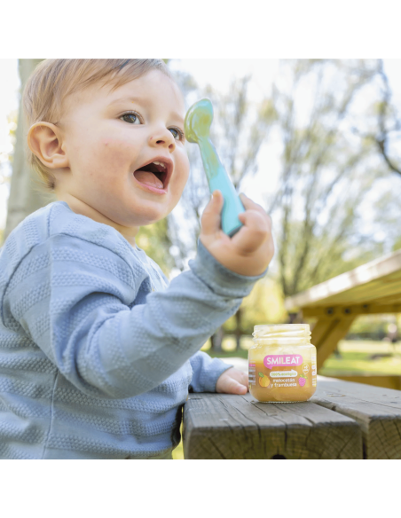 Tarrito frambuesa y melocotón 130gr 6M+ | Smileat - Nappy.es