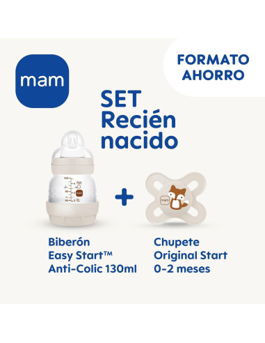 Biberón anticólicos 130ml + Chupete Original 0-2M | Mam Baby - Nappy.es