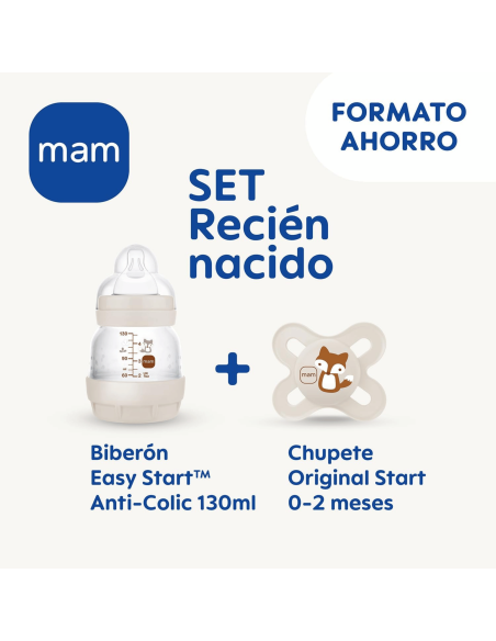 Biberón anticólicos 130ml + Chupete Original 0-2M | Mam Baby - Nappy.es
