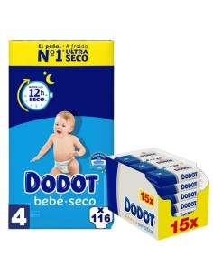 Pack Dodot Bebé-Seco Talla 4 116 uds + Toallitas Dodot a elegir (protección y cuidado completo)