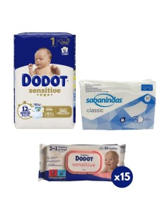 Pack Dodot talla 1 con 116uds + toallitas sensitive + empapadores 40x60cm