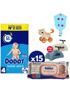 Pack Caja Talla 4 + Caja toallitas Sensitive + juguete a elegir