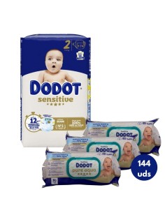 Pack Dodot Sensitive Talla 2 174 uds + Toallitas Dodot Aqua Pure 144 uds (cuidado completo del bebé)