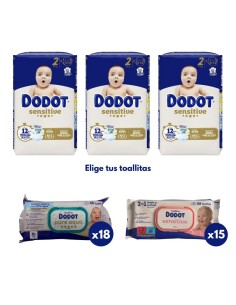 Pack Dodot Sensitive Talla 2 522 uds (3 cajas) + Toallitas Dodot a elegir (cuidado completo del bebé)