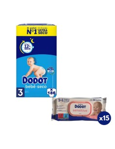 Pack Dodot Bebé-Seco Talla 3 186 uds + Toallitas Dodot Sensitive 810 uds (protección y cuidado completo)