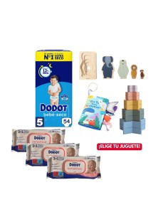Pack paquete Talla 5 (54 uds) + 3 Paquetes Toallitas Sensitive dodot + Juguete a Elegir