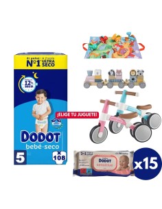Pack Caja Talla 5 + Caja toallitas Sensitive + juguete a elegir