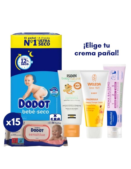 Pack Talla 3 Dodot 186uds + Toallitas Sensitive 810uds + Elegir Crema Pañal