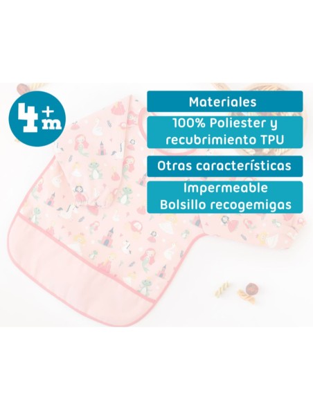 Babero con bolsillo silicona rosa +4m | Kiokids - Nappy.es