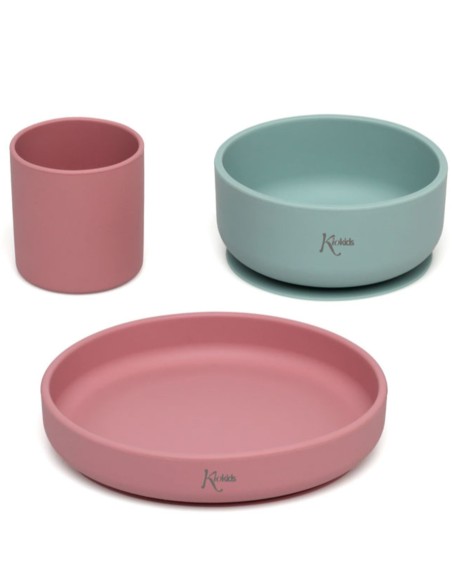 Set de Vajilla Rosa y Verde (3 piezas) +6m Kiokids