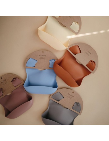 Babero Silicona solid azul 26,5x3,5cm Mushie