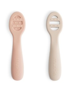 Pack 2 cucharas color Rosa y Beis Solid First Feeding Mushie