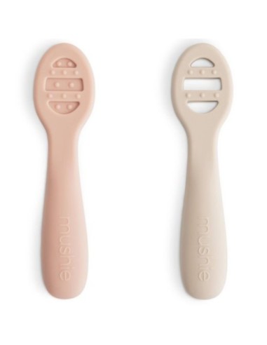 Pack 2 cucharas color Rosa y Beis Solid First Feeding Mushie