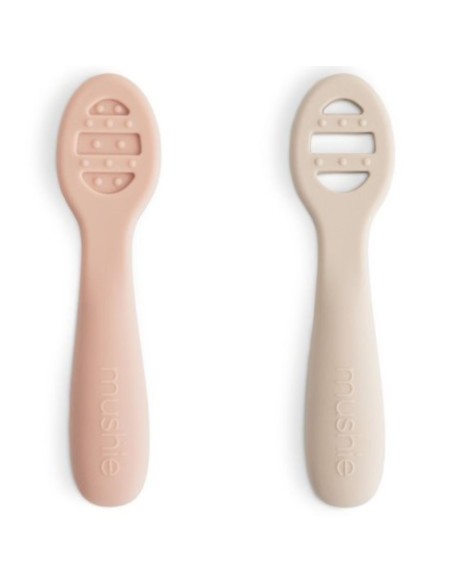 Pack 2 cucharas color Rosa y Beis Solid First Feeding Mushie