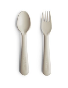 Pack Tenedor y Cuchara color beis 15,5 x 2,5cm Mushie