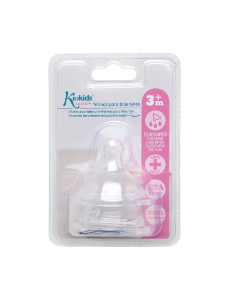 Tetinas de Recambio Flujo Rápido +3M Kiokids 2U Silicona Boca Ancha