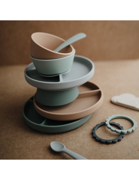 Plato ventosa-compartimentos Solid Ivory Mushie