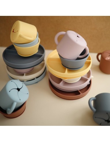 Plato ventosa-compartimentos Solid Ivory Mushie